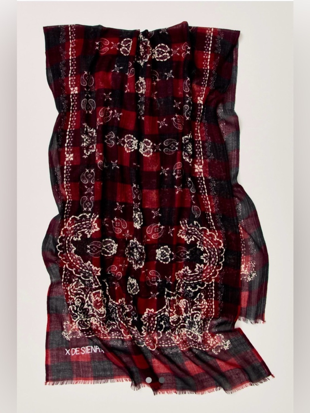 Free People & De Sienna Gingham Scarf. Intricately hand-made XL (6 feet by 12”)